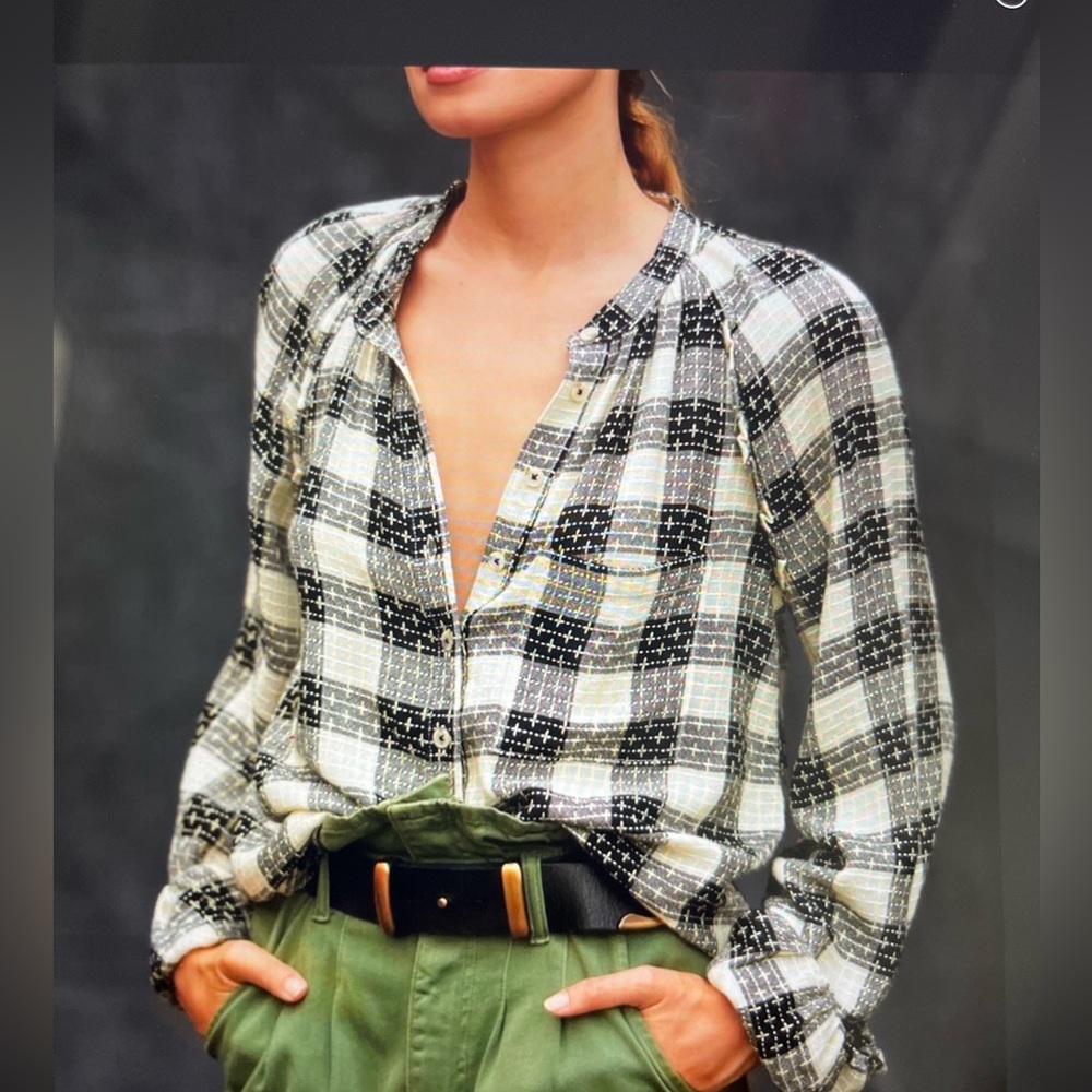 Anthropologie Pilcro Breezy Button Down Plaid Shirt Blouse